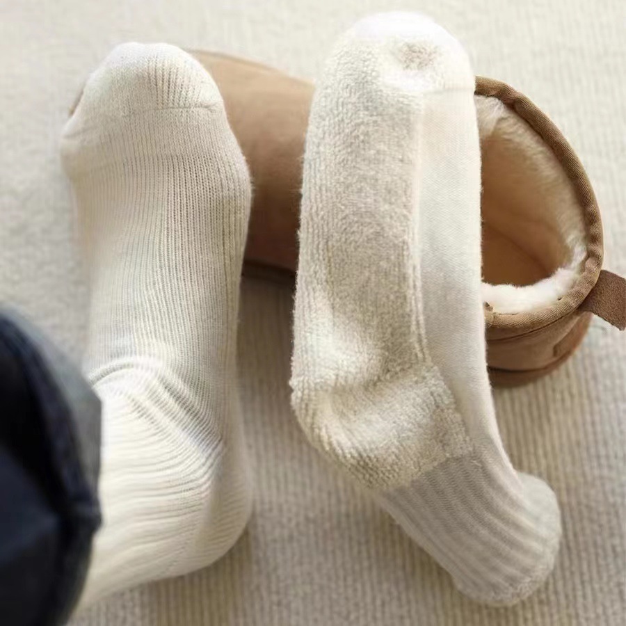 新款 袜子男士纯棉加厚毛巾底白色中筒运动男袜防臭吸汗季棉袜短