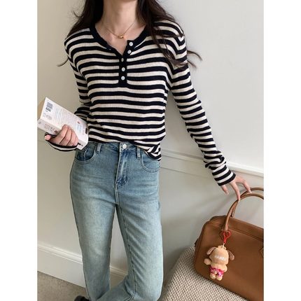 新款 thMorning松弛日常纽扣半门襟针织打底衫早秋ZY毛针织衫202