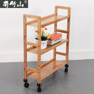 楠竹夹缝收d纳窄置物架带滑轮厨房卫生间可移动实木落地缝隙架20c
