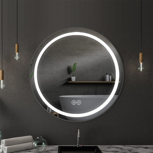 圆形浴室镜柜带j灯不锈钢镜箱防雾储物卫生间化妆壁挂圆镜挂墙式