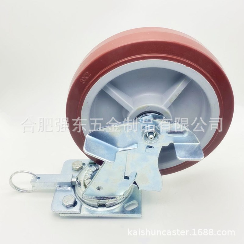 方向锁脚轮4寸5寸6寸8寸聚氨酯四点90度定位万向轮划线机刹车轮子