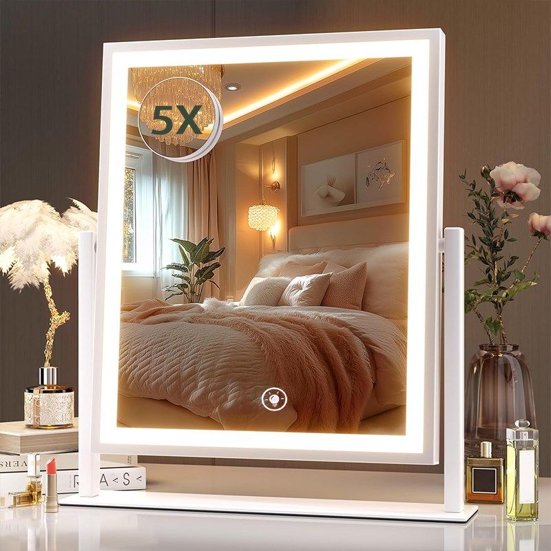 大镜子带灯台式化妆镜美妆补光43x35白色LED智S能镜子送5x放大镜
