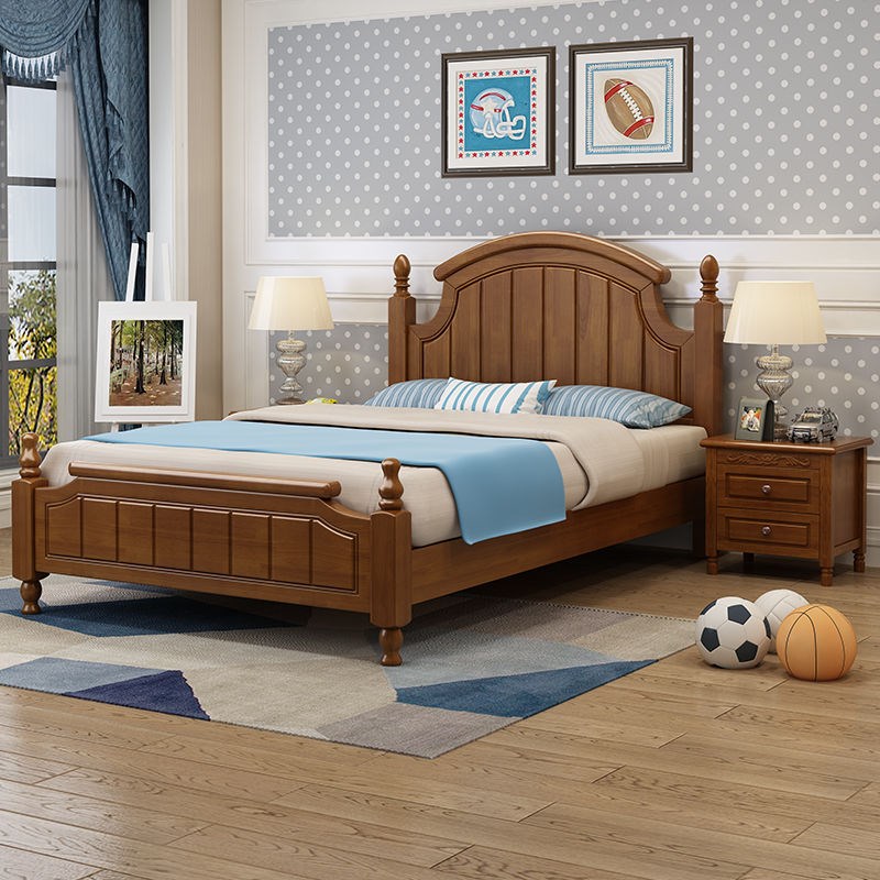 #实木床1.2米单人床成人1米35小户型美式床1.5M抽屉储物气压高箱