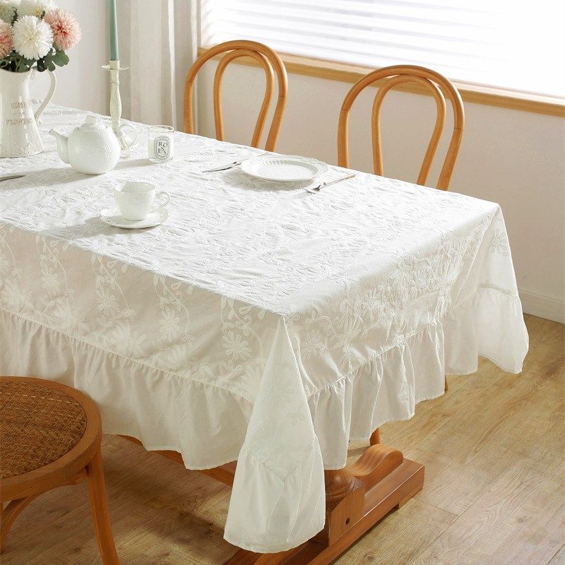 欧式田园白色立体绣花全棉防水防油荷叶边茶几台布餐桌布盖布盖巾,居家布艺,桌布,淘宝优惠券,粉丝福利购,淘宝优惠卷