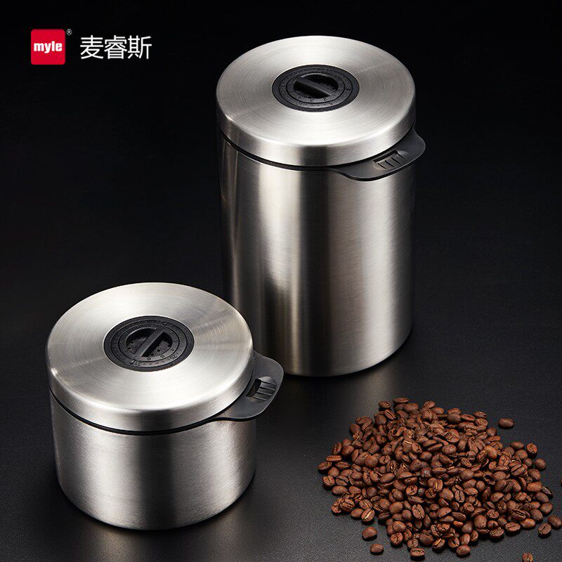 myle不锈钢咖啡豆密封罐大容量防潮储物罐咖啡粉单向排气保存罐子