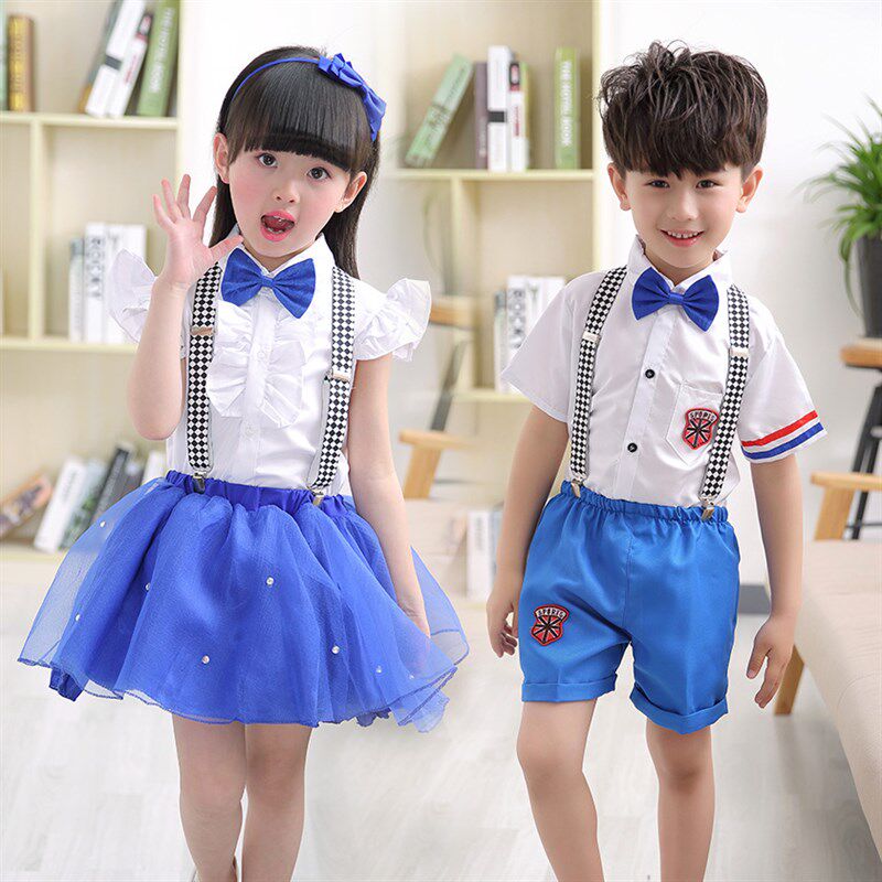 六一儿童合唱演出服男款校园背带裤中小学生男女表演服女款蓬蓬裙