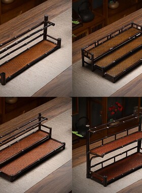 茶道配件竹制茶棚手工简约双层三层席面博古架复古文玩置物架