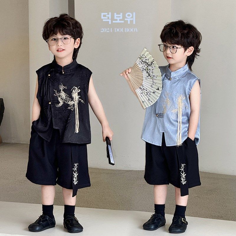 儿童新中式衬衫2024夏季男童古风唐装周岁马甲男宝冰丝背心唐装潮,童装/婴儿装/亲子装,唐装,淘宝优惠券,粉丝福利购,淘宝优惠卷