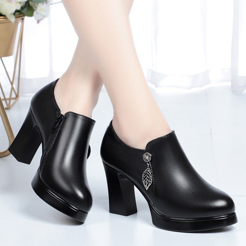 旗袍走秀鞋女高跟鞋不累脚中年女士皮鞋妈妈深口厚底包鞋真皮女鞋,女鞋,深口单鞋,淘宝优惠券,粉丝福利购,淘宝优惠卷