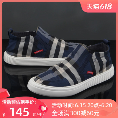 新潮款格子男鞋夏季英伦潮流休闲板鞋透气懒人布鞋男士帆布鞋8190