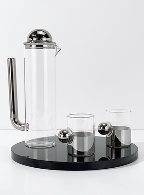 现代简约欧式轻奢银色玻璃水壶水杯酒具茶具摆件样板房厨房饰品