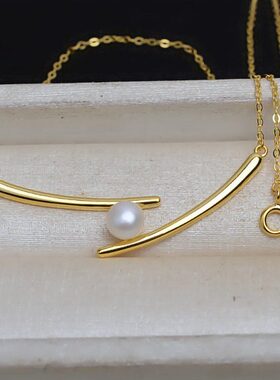 珍珠真纯银筷子简约百搭挂件木子项坠项链坠平衡颈饰淡水25s9天然