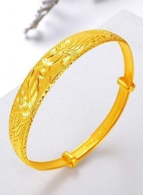 越南纯沙金手镯钢印三个九不掉色龙凤满天星款镯子送女友妈妈
