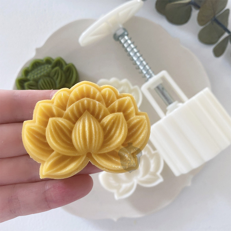 新款中国风中秋节莲花绿豆糕月饼模家用冰皮点心模具W50g-63g