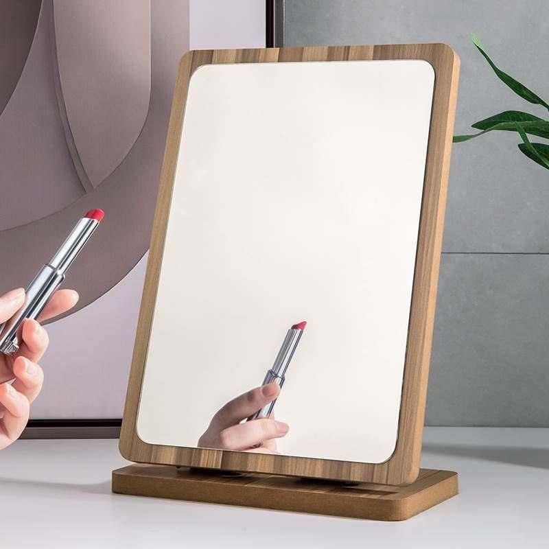 新款木质化妆镜子小男士专用家用卧室台式桌面桌上梳妆高清折叠简