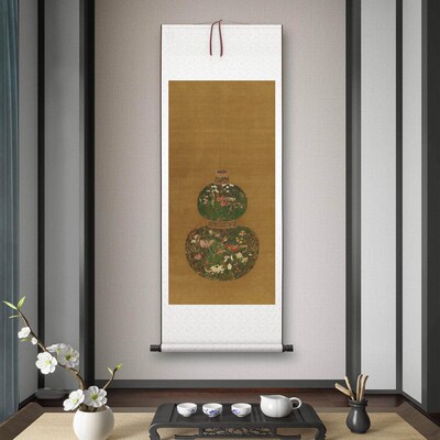 元陈琳《葫芦花瓶》客厅书房茶室装饰画挂画玄关水墨高清卷轴字画