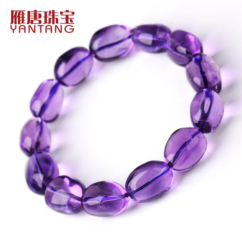 雁唐天然紫水晶手链女乌拉圭不规则水晶单圈男女紫晶姻缘简约手串