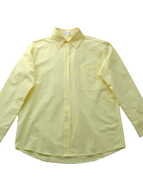 2021春夏薄款纯色水洗小鸡黄浅黄色纯棉衬衫长袖男女宽松bf风潮流