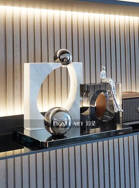 如是简约现代大理石正方圆形摆件样板房客厅R书房玄关软装饰品