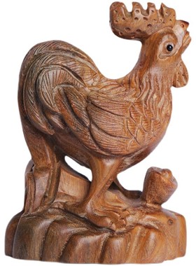 天然绿檀木雕刻生肖酉鸡木雕小摆件手工雕刻手把件生肖鸡转运摆件