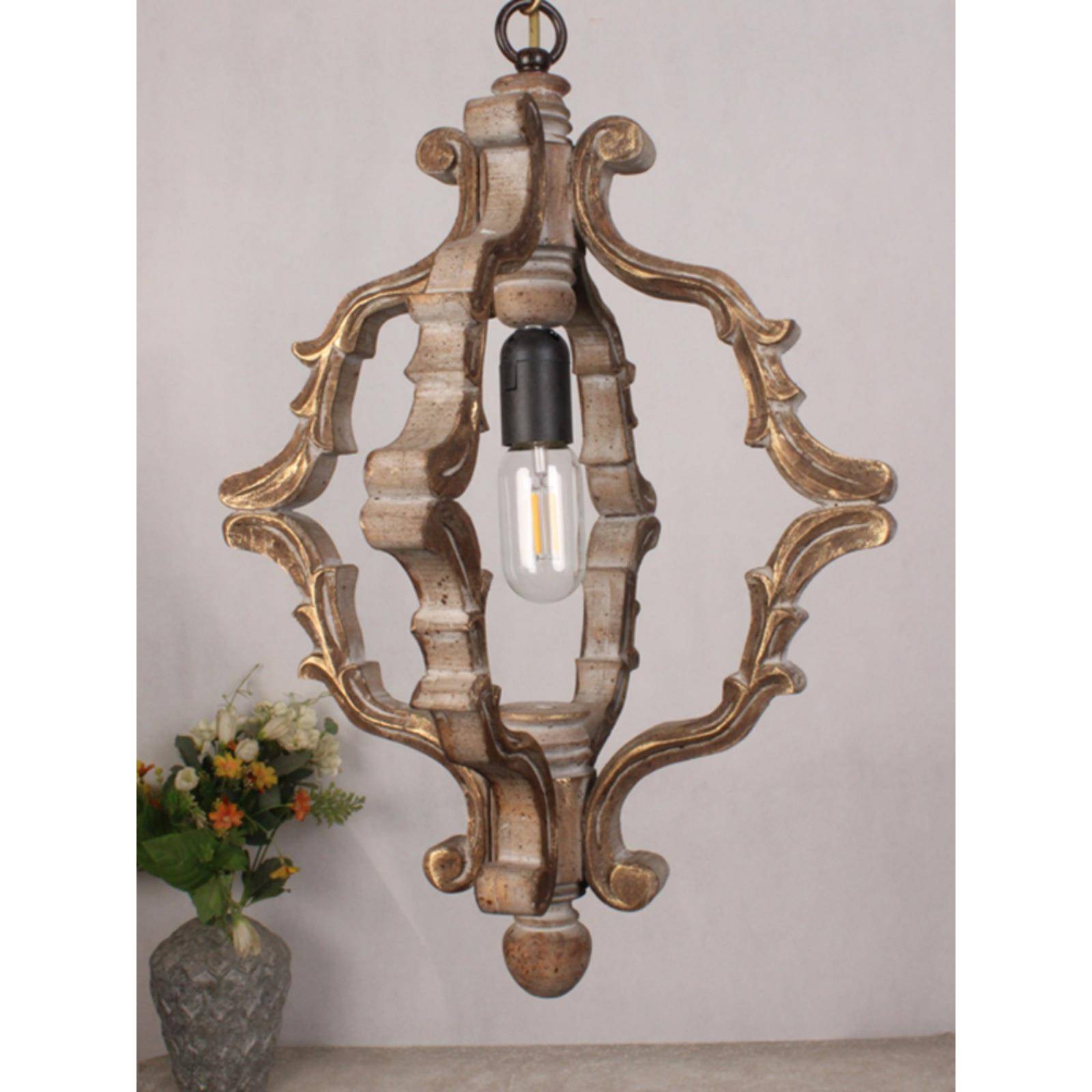 地中海服装店乡村头灯复古单描金小美式实木民俗餐厅灯吊灯咖啡馆