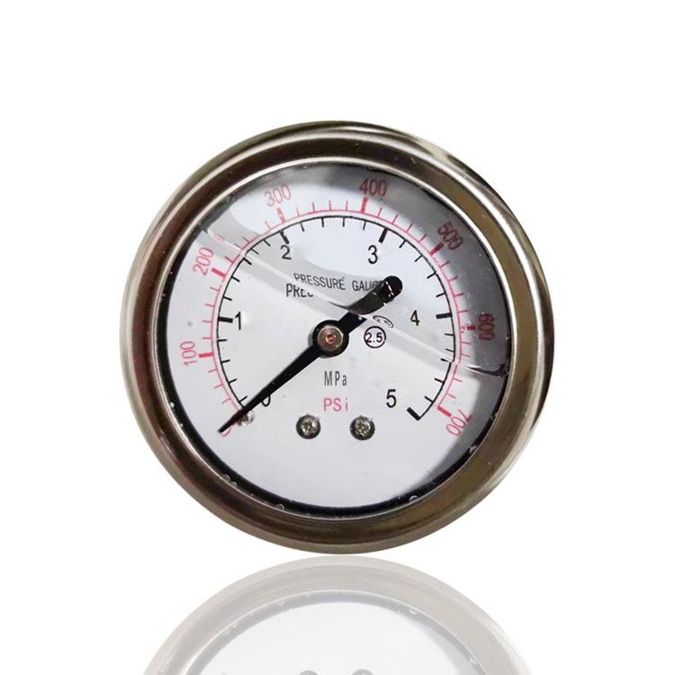 供应全钢轴向气压表耐振充油横装带平夹YNBF50Z 5MPA 700PSI G1/4