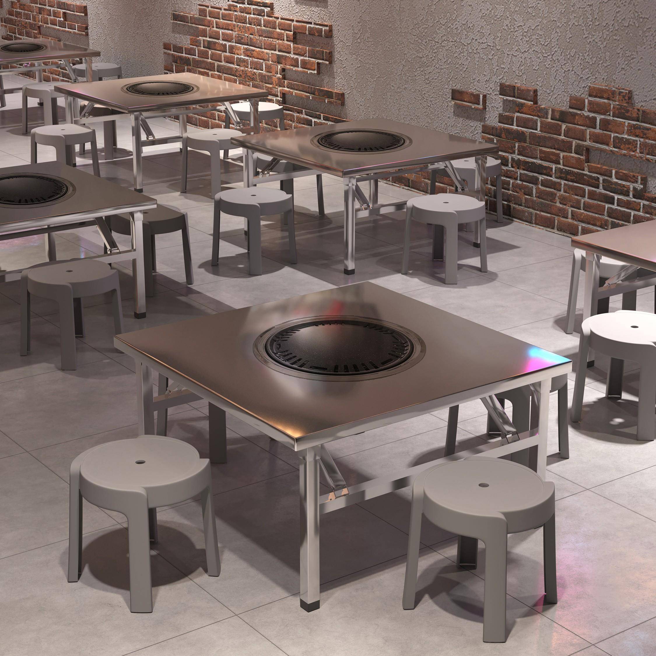 商用无烟不锈钢火锅桌 串串香韩式自助烧烤桌大排档折叠烤肉桌子