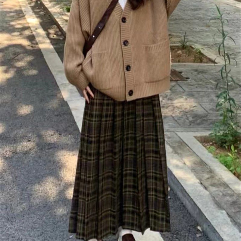 复古格子半身裙秋季大码梨形身材穿搭遮肚子显瘦中长款a字百褶裙,女装/女士精品,大码半身裙,淘宝优惠券,粉丝福利购,淘宝优惠卷