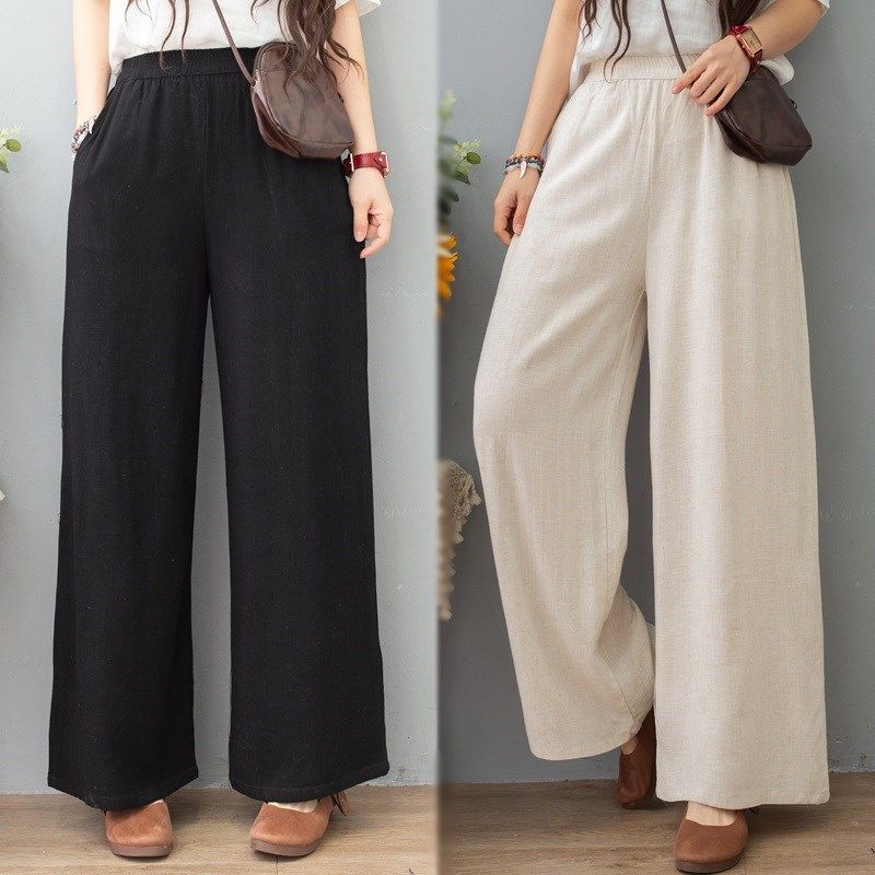 春夏棉麻阔腿裤2024新款女裤高腰显瘦垂感宽松直筒裤亚麻大脚裙裤,女装/女士精品,休闲裤,淘宝优惠券,粉丝福利购,淘宝优惠卷
