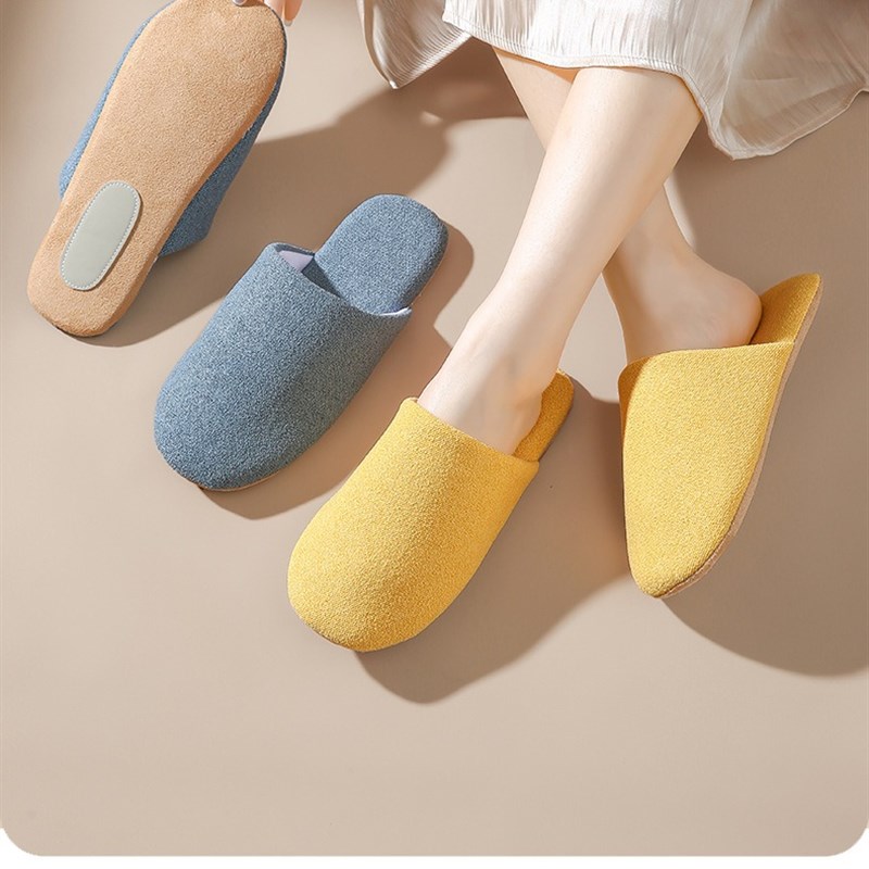 日式秋冬静音家居家用月子拖鞋女室内木地板软底防滑保暖棉拖鞋男