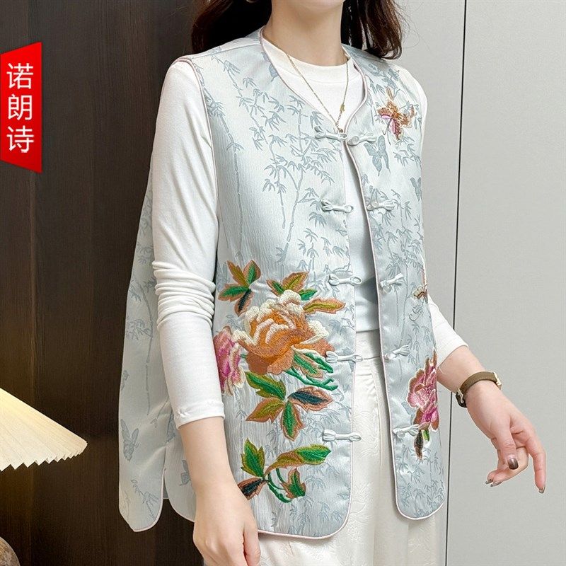 中老年国风妈妈装大码盘扣刺绣马甲春季洋气减龄遮肚子百搭上衣女,女装/女士精品,常规大码外套,淘宝优惠券,粉丝福利购,淘宝优惠卷
