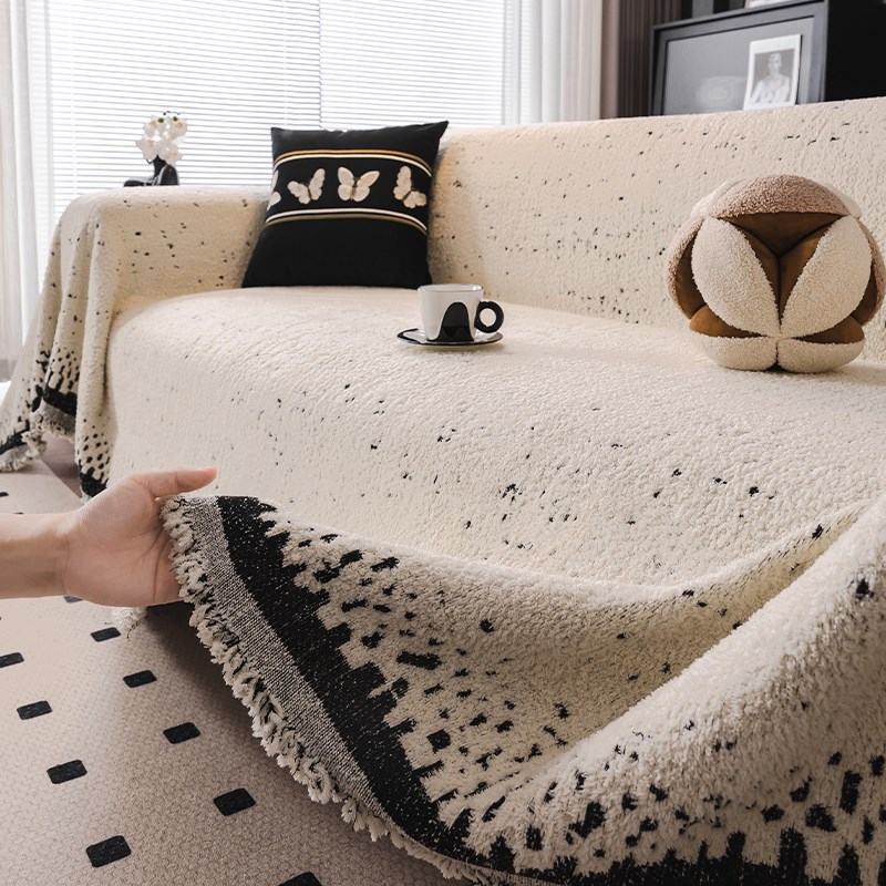 2024新款沙发盖布秋冬季毛绒沙发巾一整张全包万能防猫抓直排坐垫