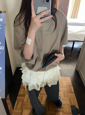 POXFFEE/复古短袖T恤女夏2025新款宽松设计感辣妹内搭打底衫上衣