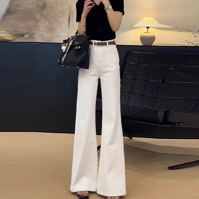 米白色不贴腿微喇牛仔裤女2025年夏季新款气质百搭显瘦直筒喇叭裤,女装/女士精品,大码裤装,淘宝优惠券,粉丝福利购,淘宝优惠卷