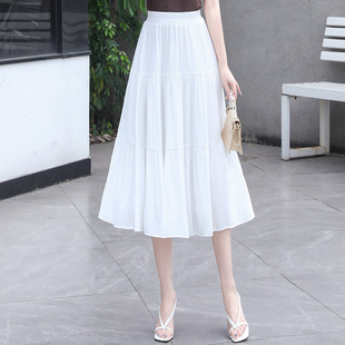 半身裙高腰白色裙子爆款半裙a字休闲裙子夏季女小个子中长款显高
