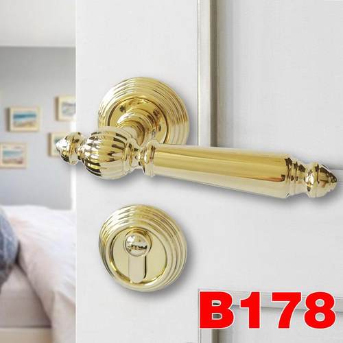 美式金色门锁室内北欧卧室实木PVD房门锁静音磁吸执手亮金分体锁