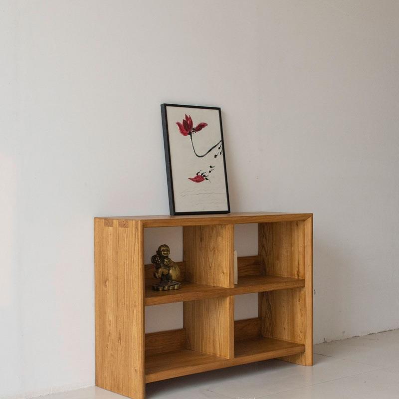 客厅书房置物柜原木简约老榆木书架全实木现代免漆艺术小书柜
