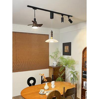 新款中古风餐厅吊灯可移位轨道风扇灯法式复古餐桌岛台升降玻璃灯