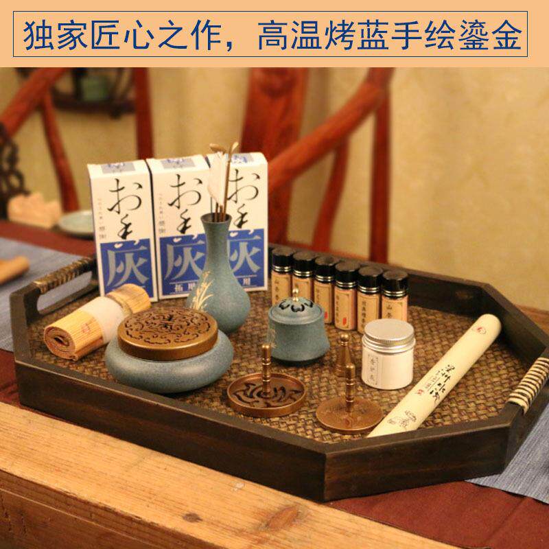 古法品香烧蓝香篆套装纯正铜香道工具香篆炉打篆熏香器香粉手绘