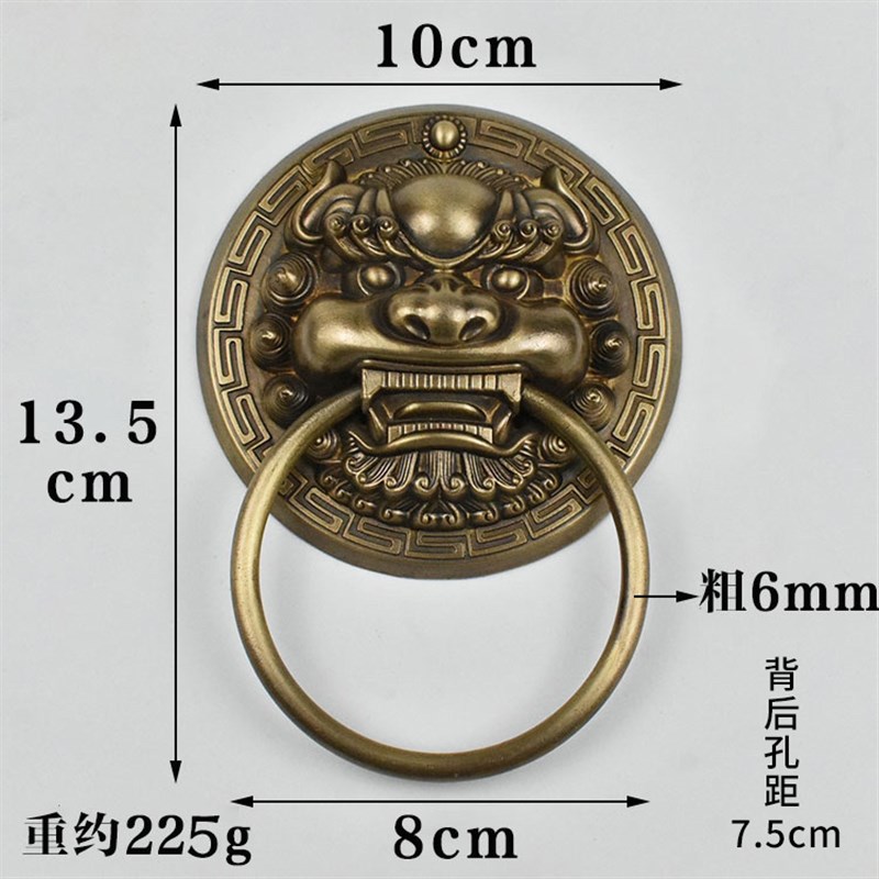 #纯铜兽头门环免打孔仿古大门拉手大拉把粘贴麒麟头狮子头虎头把