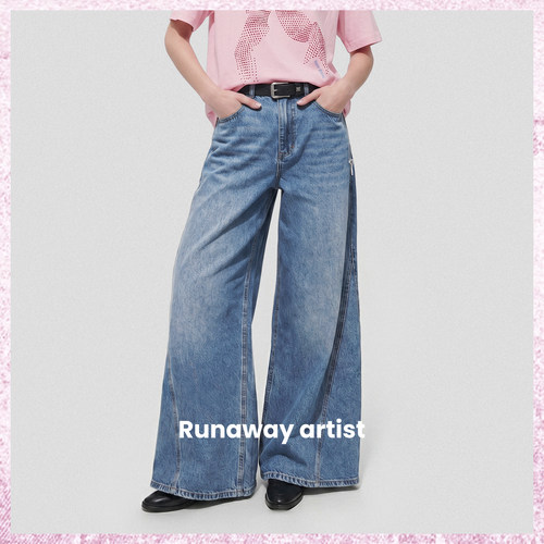 【新品】Runawayartist原创双侧拉链阔腿牛仔裤休闲设计感长裤