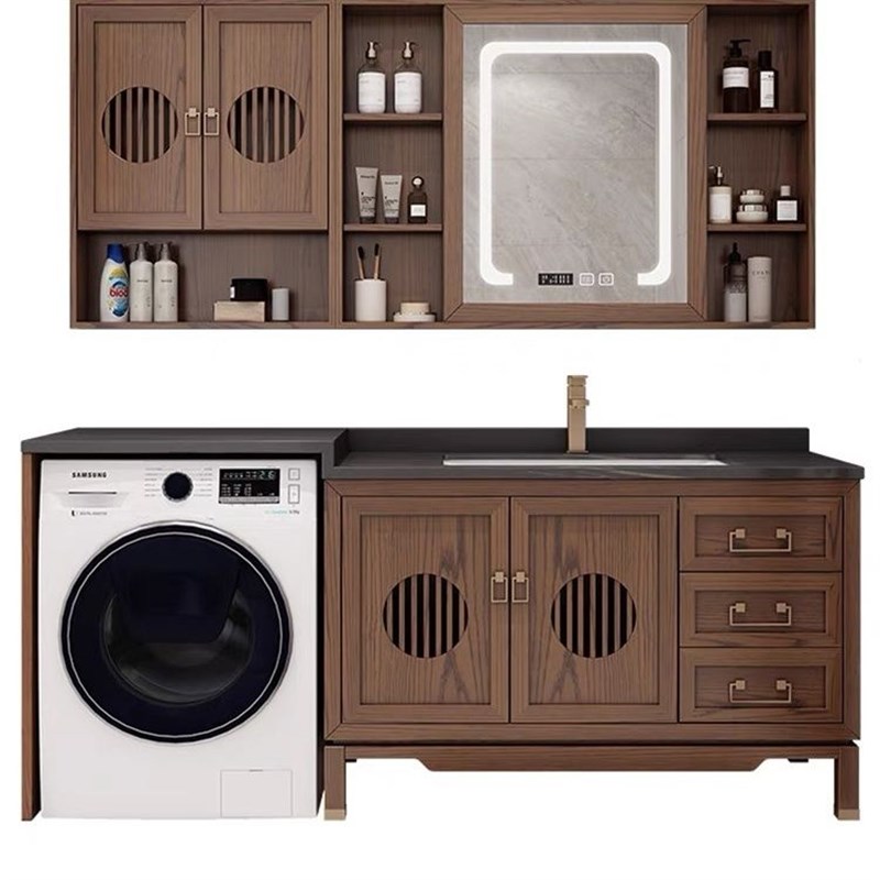 新中式洗衣机柜组合橡木实木卫生间阳台洗漱台洗脸手盆一体柜组合