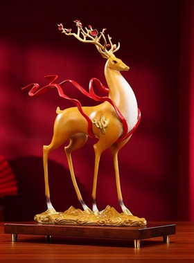 铜鹿摆件《一鹿长虹》中式桌面客厅玄关装饰品办公室乔迁开业礼物