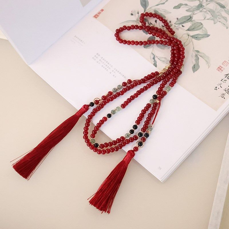 民族风斜挎珠链新中式日常穿搭配饰国风背背N链文玩饰品马面裙璎