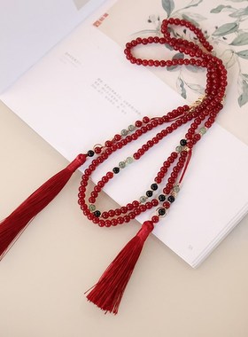 民族风斜挎珠链新中式日常穿搭配饰国风背背N链文玩饰品马面裙璎