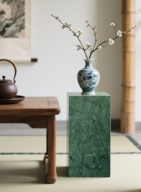 绿色大理石d底座雕塑台岩板展示台客厅玄关落地装饰品摆件轻奢高