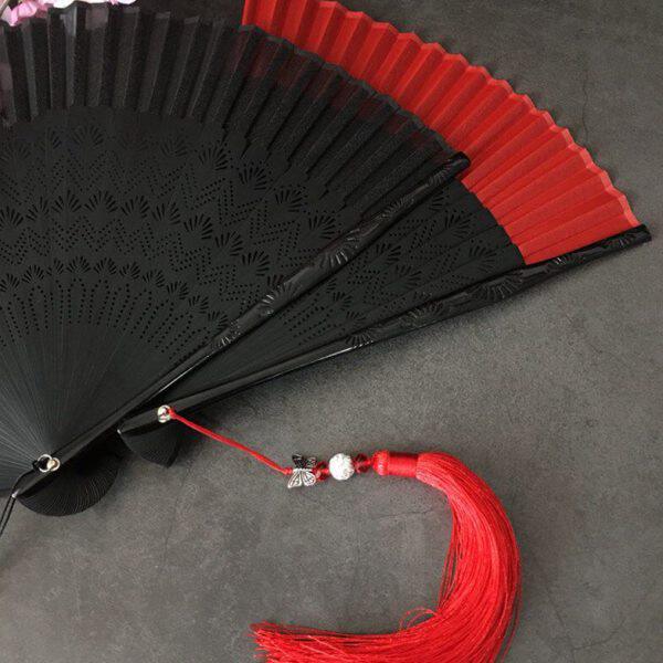 便携小和风日式复古风纯色子女士夏雕刻舞蹈扇折扇麦穗中国风红色