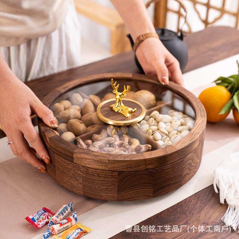 桌面黑胡桃木干果盒木质分格带盖摄像机配件