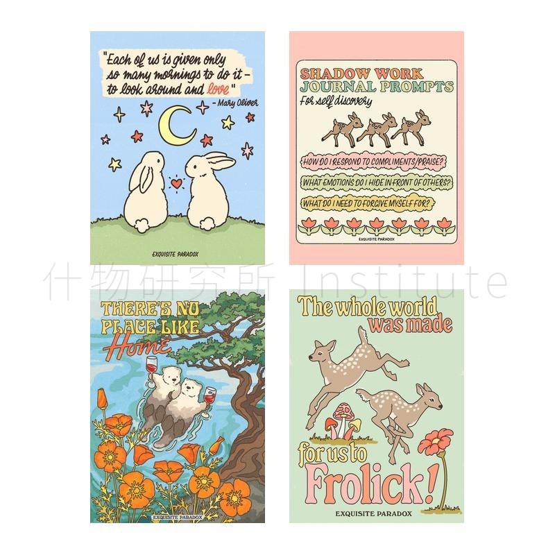 复古风格动物可j爱插画卧室客餐厅装饰油画布画芯未装裱不含框自