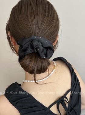 名媛范~法式星辰黑色大肠发圈头绳女气质头花橡皮筋W烫钻马尾发绳